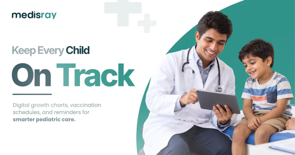 Pediatric clinic software - pediatrician using a tablet with a child to support smarter pediatric care