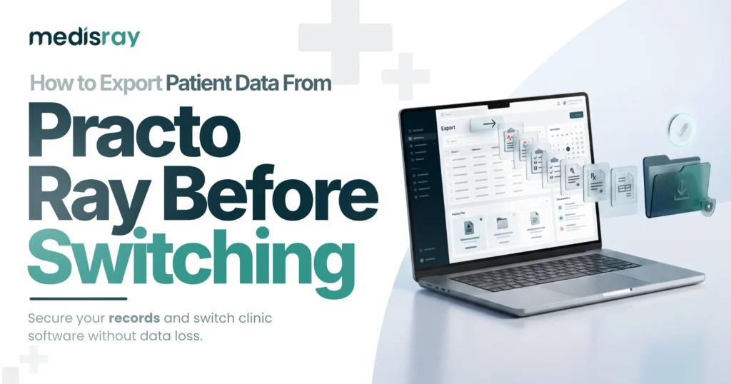 How to export data from Practo Ray before switching - patient records export screen on a laptop
